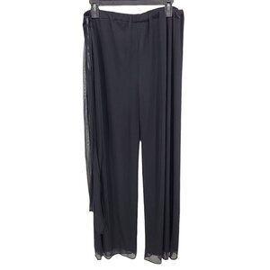 Jackie Jon New york womens large elastic waist black sheer tie belt dress pants